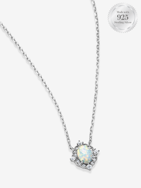 Oval Opal Halo Necklace