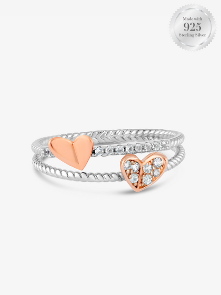 Duo Heart Two Tone Double Band Ring