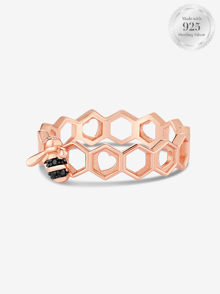 Honeycomb Bee Two Tone Band Ring