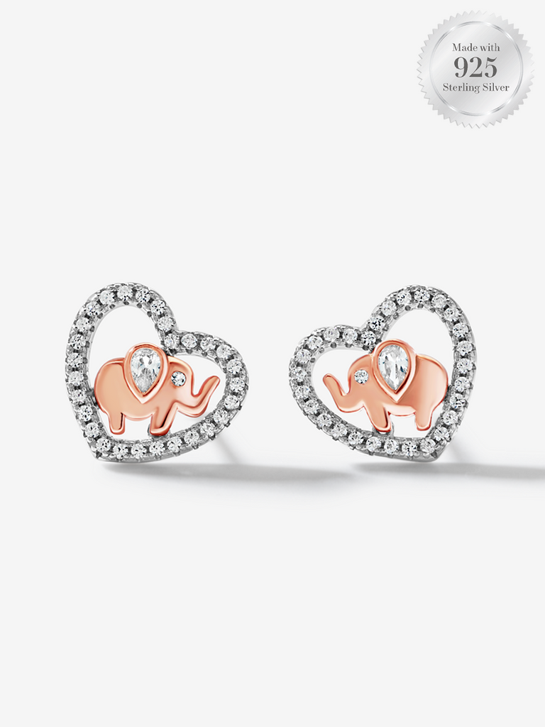 Sparkling Heart Two Tone Elephant Stud Earrings