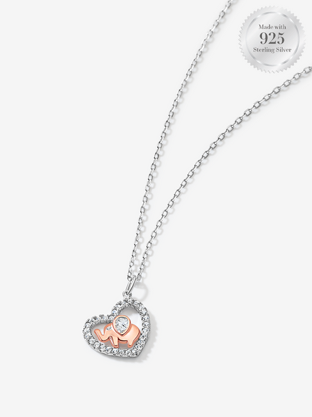 Sparkling Heart Two Tone Elephant Necklace
