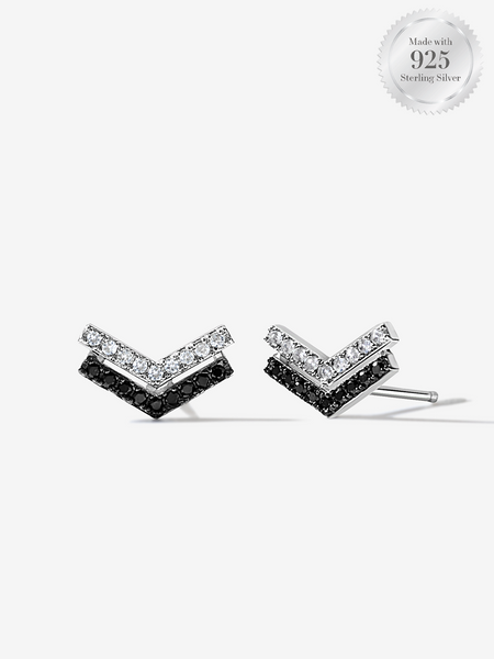 Double Wishbone Black & White Pavé Stud Earrings