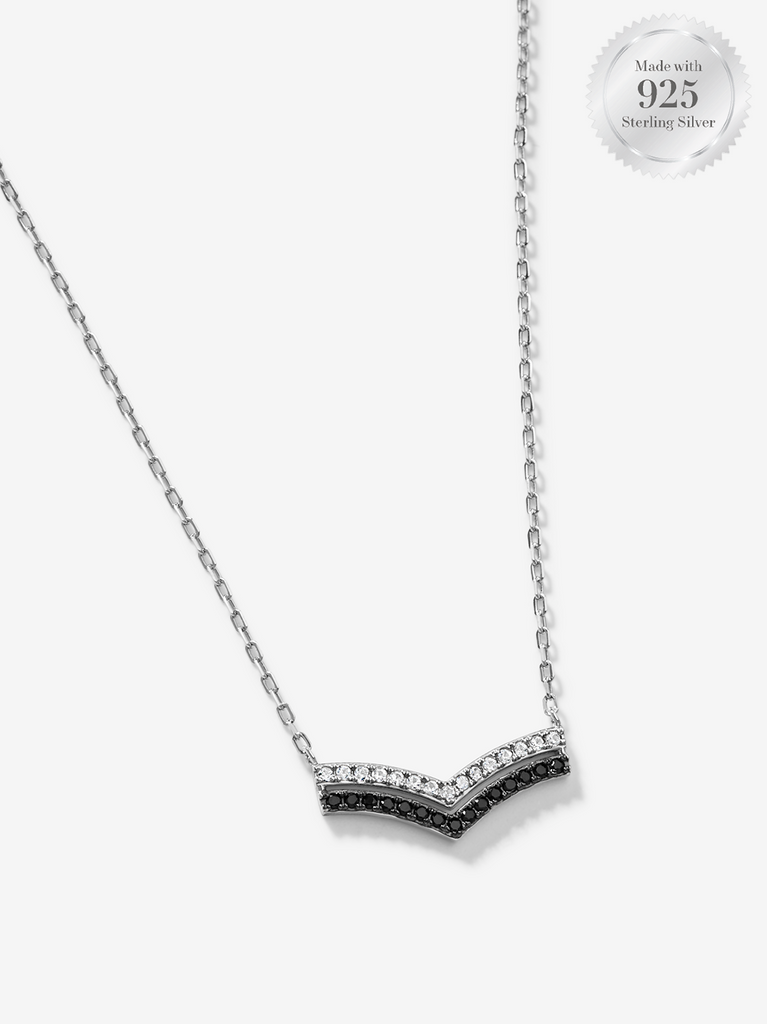 Double Wishbone Black & White Pavé Necklace